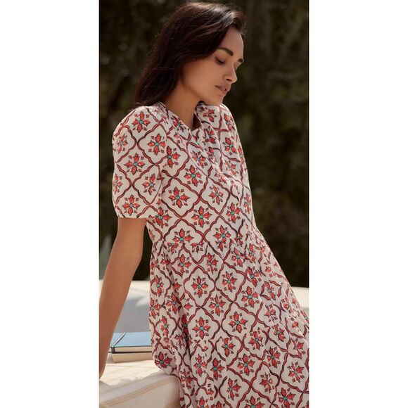 Anthropologie Ro's Garden Daphne Short Sleeve Midi Cotton Dress Medium - Picture 11 of 11